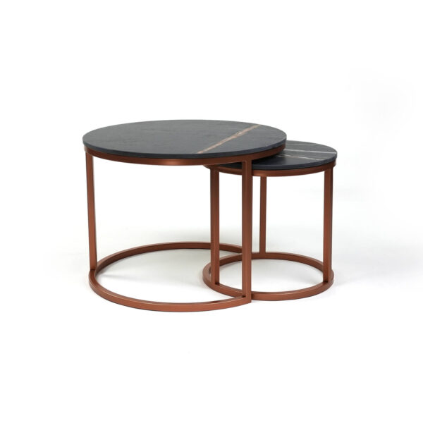stolik kawowy okrągły ze spieku kwarcowego zestaw elegancki nowoczesny stolik do salonu blat ze spieku kwarcowego