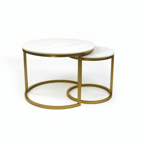 stolik kawowy okrągły ze spieku kwarcowego zestaw elegancki nowoczesny stolik do salonu blat ze spieku kwarcowego